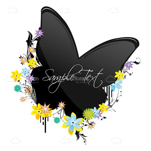 Black Butterfly with Colorful Flowers